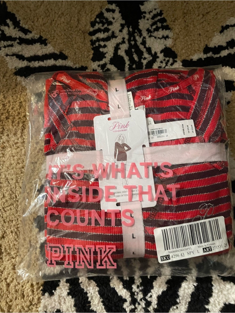 PINK Victoria's Secret Red and Black Striped Lounge PJ Set
